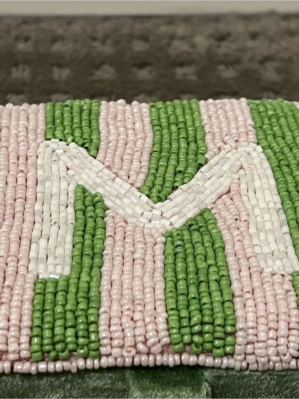 Monogrammed Beaded Jewelry Box in Pink & Green